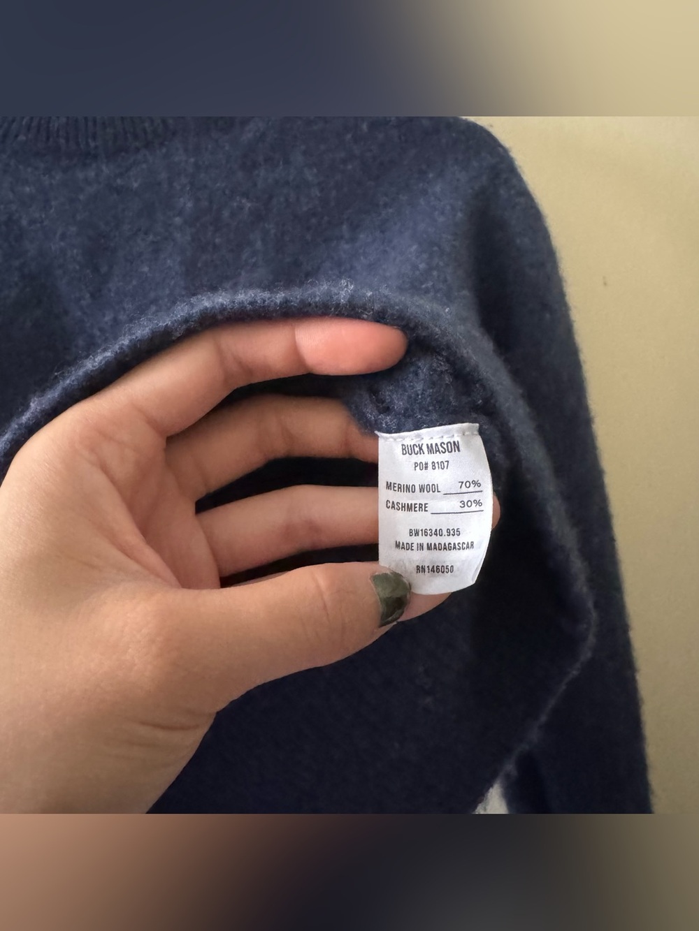 *Shrunken* Buck Mason Idyllwild Cashmere Sweater in Rainstorm Heather Blue ๐ - Picture 5 of 6